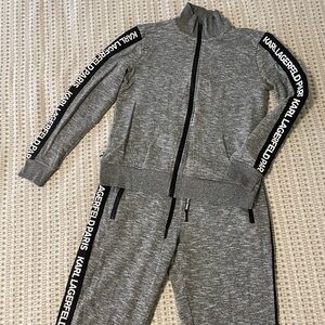 Karl Lagerfeld Paris Women's Gray Logo Zip Pockets Set Jogger Pant Sweatshirt